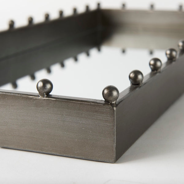 Mercana Elio Sleek Industrial Rectangle Tray with Mirrored Base and Decorative Studs for Stylish Decor 69682