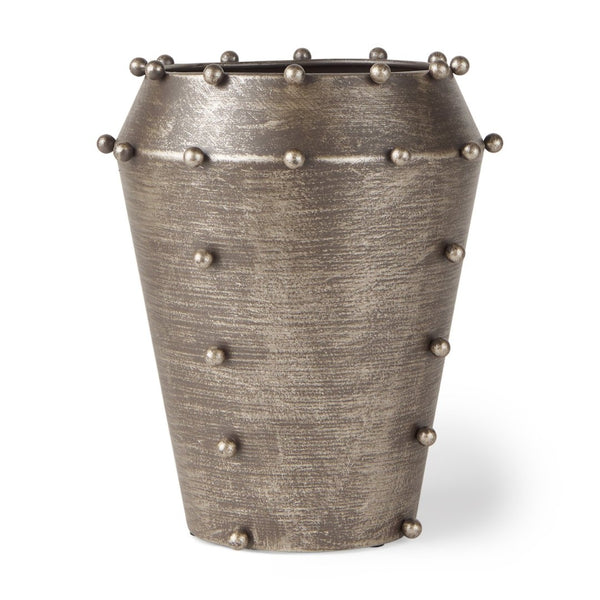 Mercana Elio Small Sculptural Metal Vase with Champagne Finish and Decorative Studs for Modern Spaces 69685