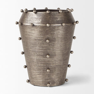 Mercana Elio Small Sculptural Metal Vase with Champagne Finish and Decorative Studs for Modern Spaces 69685