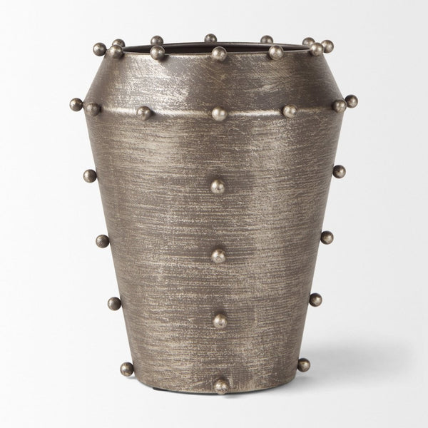 Mercana Elio Small Sculptural Metal Vase with Champagne Finish and Decorative Studs for Modern Spaces 69685