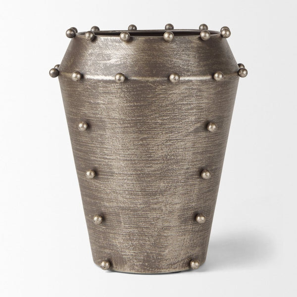 Mercana Elio Small Sculptural Metal Vase with Champagne Finish and Decorative Studs for Modern Spaces 69685