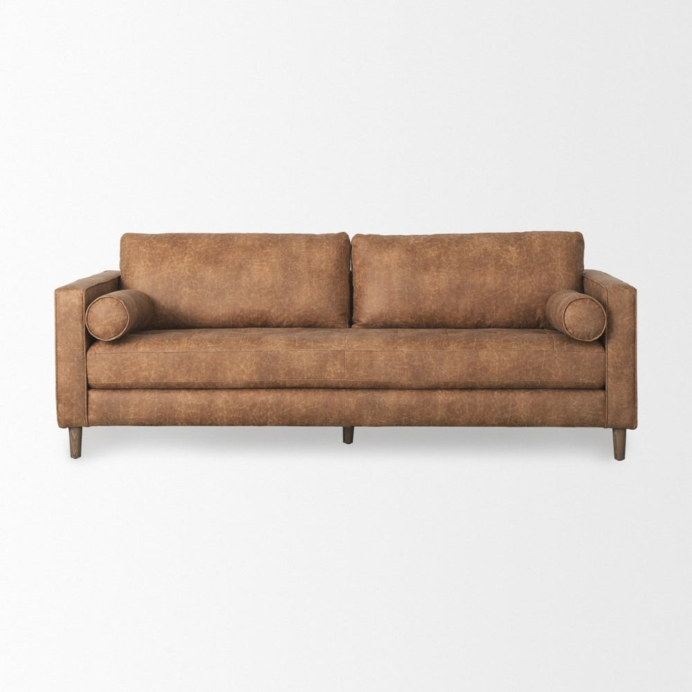 Mercana Loretta Elegant Cognac Three-Seater Sofa with Bolster Cushions for Modern Living and Comfort 69624