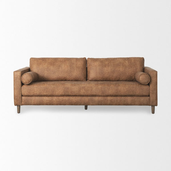 Mercana Loretta Elegant Cognac Three-Seater Sofa with Bolster Cushions for Modern Living and Comfort 69624