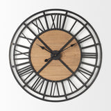 Mercana Lewiston 30.1L x 2.0W x 30.1H Black Iron W/Wood Round Wall Clock 69654