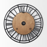 Mercana Lewiston 30.1L x 2.0W x 30.1H Black Iron W/Wood Round Wall Clock 69654