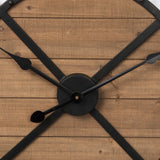 Mercana Lewiston 30.1L x 2.0W x 30.1H Black Iron W/Wood Round Wall Clock 69654