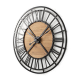 Lewiston 42.1L x 2.6W x 42.1H Black Iron W/Wood Round Wall Clock