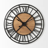 Mercana Lewiston 42.1L x 2.6W x 42.1H Black Iron W/Wood Round Wall Clock 69656