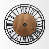 Mercana Lewiston 42.1L x 2.6W x 42.1H Black Iron W/Wood Round Wall Clock 69656