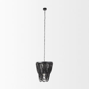 Mercana Pendra Chandelier: Elegant Three-Bulb Design with Wooden Beads for Stylish Lighting in Any Room Black Metal | Black Wood 69661
