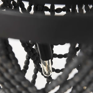 Mercana Pendra Chandelier: Elegant Three-Bulb Design with Wooden Beads for Stylish Lighting in Any Room Black Metal | Black Wood 69661