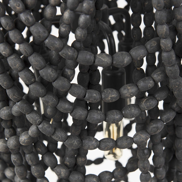 Mercana Pendra Chandelier: Elegant Three-Bulb Design with Wooden Beads for Stylish Lighting in Any Room Black Metal | Black Wood 69661