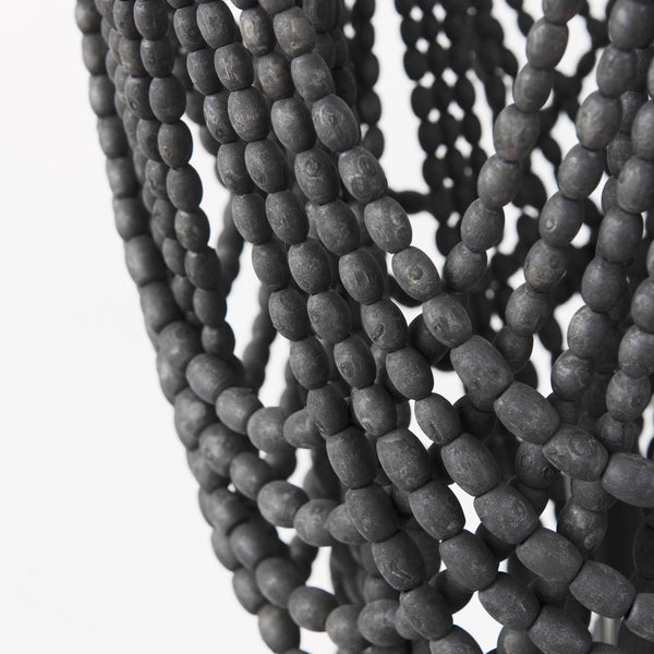 Mercana Pendra Chandelier: Elegant Three-Bulb Design with Wooden Beads for Stylish Lighting in Any Room Black Metal | Black Wood 69661