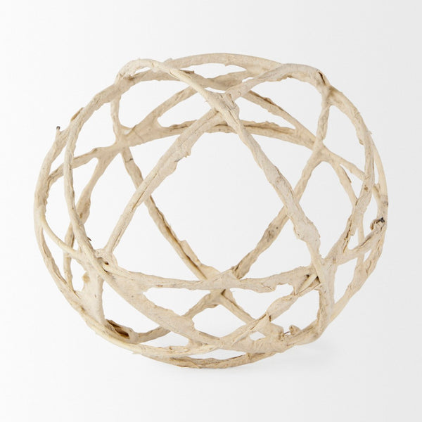 Mercana Kali Decorative Coastal Accent - Small Paper-Wrapped Metal Object for Modern Farmhouse Interiors Beige Metal | 7H 69671