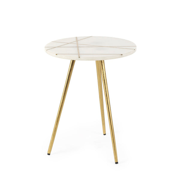 Mercana Vivienne Small Round Side Table: Elegant Marble & Antique Gold Design for Modern Living Spaces White Marble | Gold Metal | 19.0H 69674