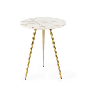 Mercana Vivienne Small Round Side Table: Elegant Marble & Antique Gold Design for Modern Living Spaces White Marble | Gold Metal | 19.0H 69674