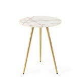 Mercana Vivienne  16.0L x 16.0W x 19.0H White Marble W/Antique Gold Metal Round Small Side Table 69674