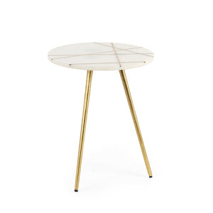 Mercana Vivienne Small Round Side Table: Elegant Marble & Antique Gold Design for Modern Living Spaces White Marble | Gold Metal | 19.0H 69674