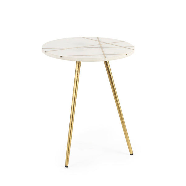 Mercana Vivienne Small Round Side Table: Elegant Marble & Antique Gold Design for Modern Living Spaces White Marble | Gold Metal | 19.0H 69674