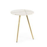 Mercana Vivienne  16.0L x 16.0W x 19.0H White Marble W/Antique Gold Metal Round Small Side Table 69674