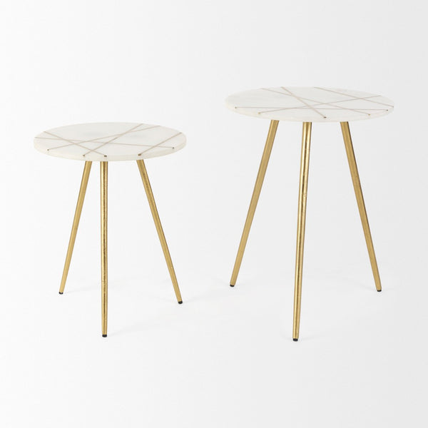 Mercana Vivienne Small Round Side Table: Elegant Marble & Antique Gold Design for Modern Living Spaces White Marble | Gold Metal | 19.0H 69674