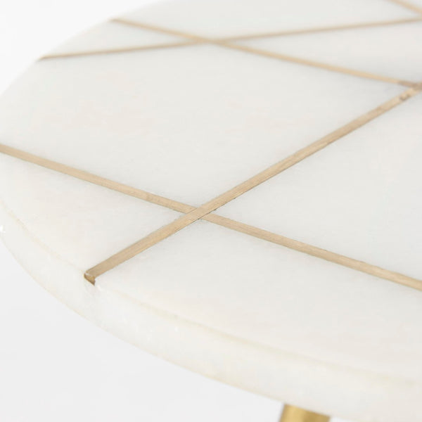 Mercana Vivienne Small Round Side Table: Elegant Marble & Antique Gold Design for Modern Living Spaces White Marble | Gold Metal | 19.0H 69674
