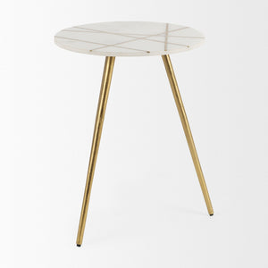 Mercana Vivienne Small Round Side Table: Elegant Marble & Antique Gold Design for Modern Living Spaces White Marble | Gold Metal | 23.0H 69675