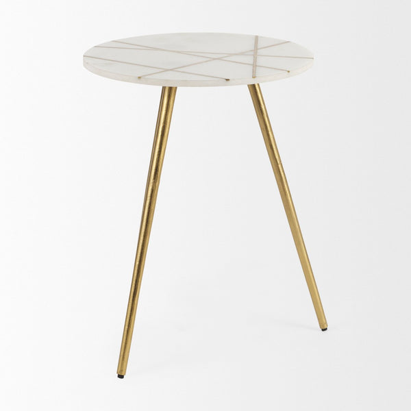 Mercana Vivienne Small Round Side Table: Elegant Marble & Antique Gold Design for Modern Living Spaces White Marble | Gold Metal | 23.0H 69675
