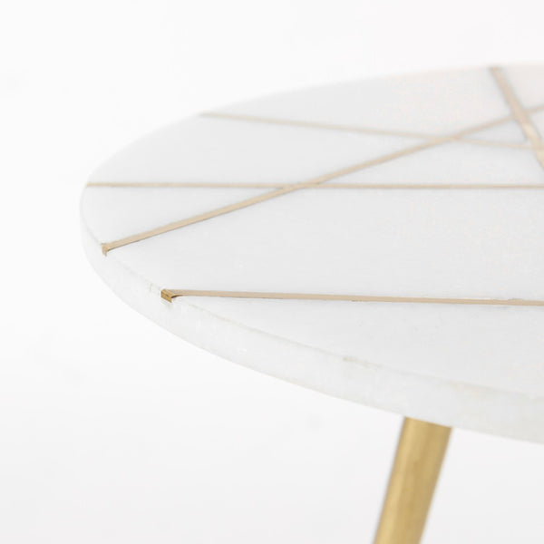 Mercana Vivienne Small Round Side Table: Elegant Marble & Antique Gold Design for Modern Living Spaces White Marble | Gold Metal | 23.0H 69675