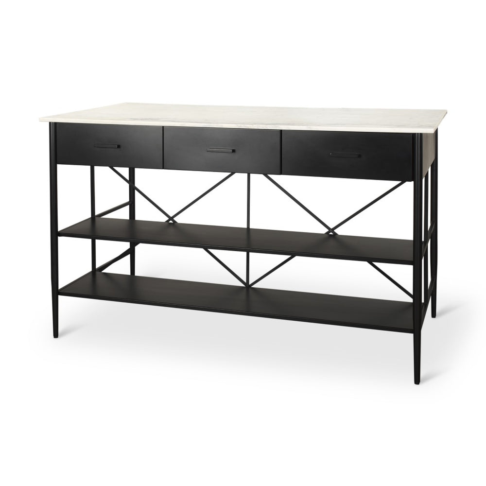 Mercana Amika Modern Kitchen Island with Industrial Base, Spacious Storage, and Elegant Marble Top Design 69936-AB