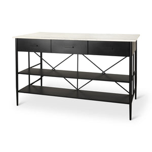 Mercana Amika Modern Kitchen Island with Industrial Base, Spacious Storage, and Elegant Marble Top Design 69936-AB