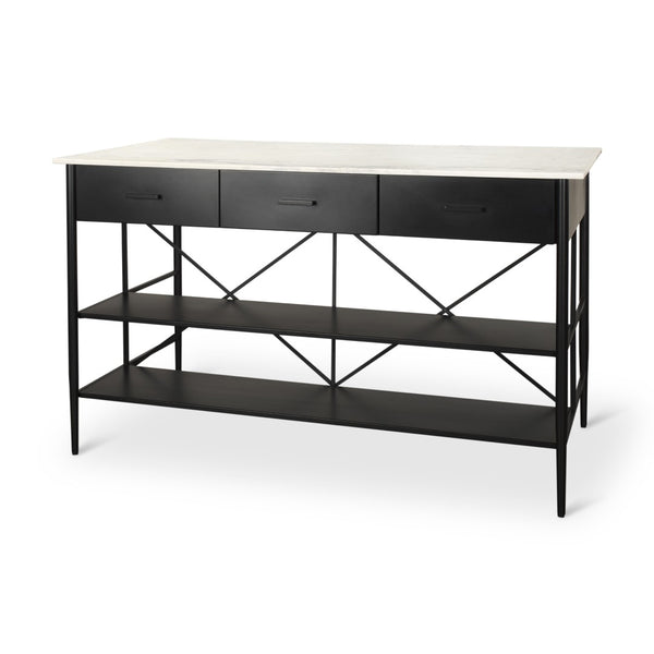 Mercana Amika Modern Kitchen Island with Industrial Base, Spacious Storage, and Elegant Marble Top Design 69936-AB