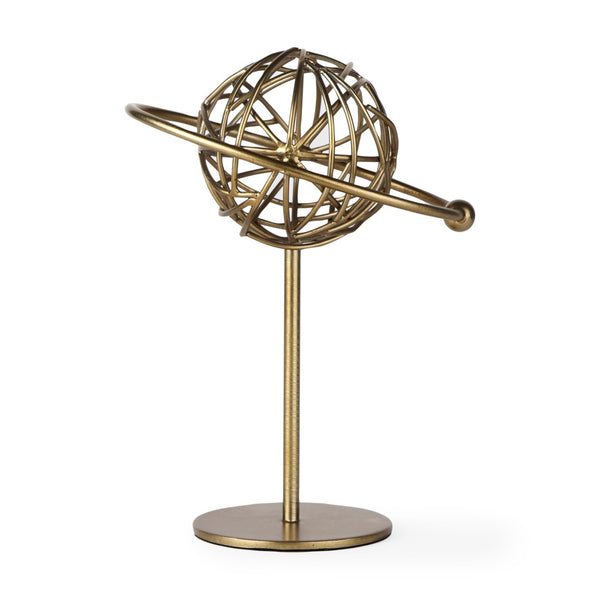 Mercana Atlas Celestial Metal Sculpture - Contemporary Ringed Planet Accent for Home & Office Décor Gold Metal | 12.0H 69997
