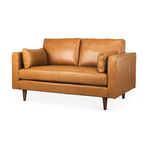 Mercana Elton 65.0L x 37.8W x 34.6H Tan Leather Love Seat Sofa 69698