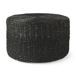 Mercana Dina Round Coffee Table Pouf - Handcrafted Natural Fiber Accent for Boho and Modern Interiors Black Cornhusk | 29.5" 69579