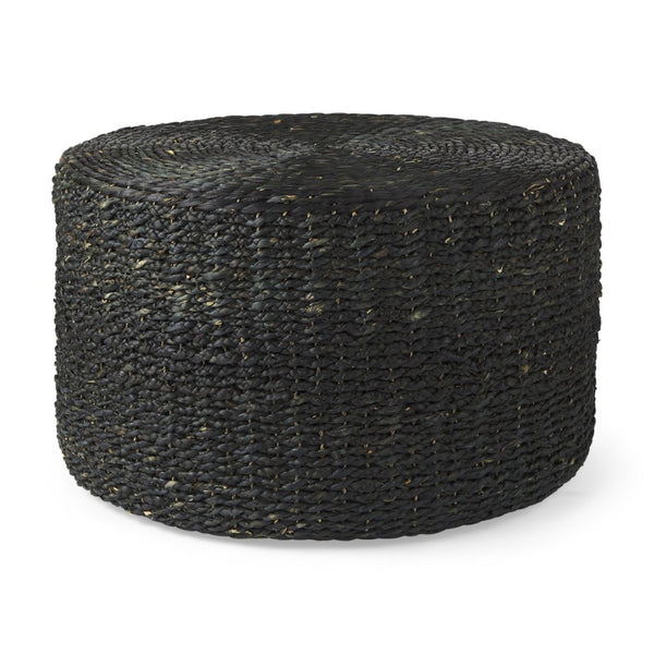 Mercana Dina Round Coffee Table Pouf - Handcrafted Natural Fiber Accent for Boho and Modern Interiors Black Cornhusk | 29.5" 69579