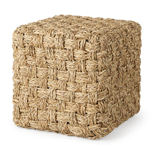 Mercana Adele  17.7L x 17.7W x 17.7H Medium Brown Seagrass Woven Square Pouf  69605