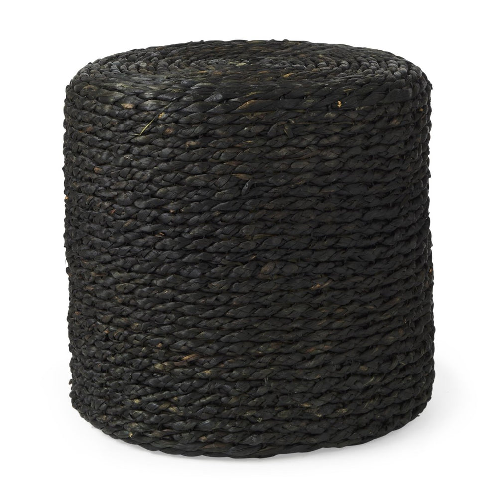 Mercana Dina Round Coffee Table Pouf - Handcrafted Natural Fiber Accent for Boho and Modern Interiors Black Cornhusk | 17.7" 69606