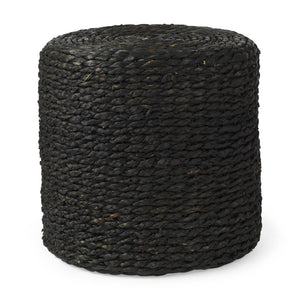 Mercana Dina Round Coffee Table Pouf - Handcrafted Natural Fiber Accent for Boho and Modern Interiors Black Cornhusk | 17.7" 69606
