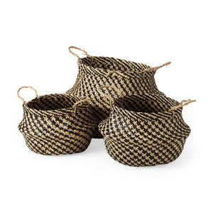 Mercana Gaia  17.7L x 17.7W x 20.5H Set of 3 Light and Dark Brown Cross Patterend Belly Seagrass Basket 69607