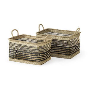 Mercana Nia Handwoven Rectangular Storage Baskets with Handles – Eco-Friendly Coastal Home Organizers 69610