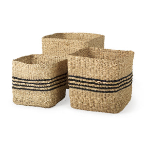 Mercana Cullen 15.7L x 15.7W x 15.7H (Set of 3) Grey Twisted Seagrass Square Basket   69612