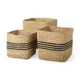 Cullen 15.7L x 15.7W x 15.7H (Set of 3) Grey Twisted Seagrass Square Basket