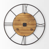 Mercana Brielle 29.9L x 2.1W x 29.9H Black Iron W/Wood Round Wall Clock 69653