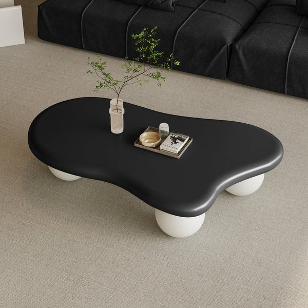 English Elm 47 Inch Cloud-Shaped Coffee Table With 3 Ball Legs - Modern Black & White Design For Living Rooms W1435S00017