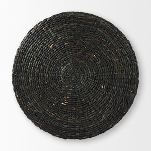 Mercana Dina Round Coffee Table Pouf - Handcrafted Natural Fiber Accent for Boho and Modern Interiors Black Cornhusk | 29.5" 69579