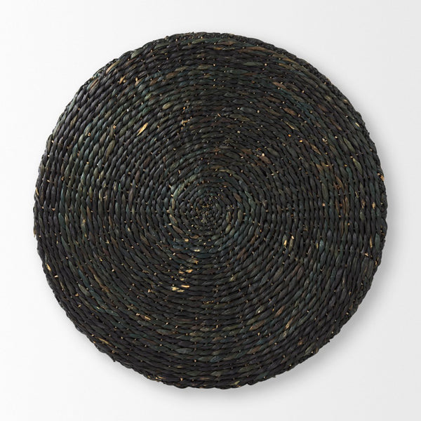 Mercana Dina Round Coffee Table Pouf - Handcrafted Natural Fiber Accent for Boho and Modern Interiors Black Cornhusk | 29.5" 69579