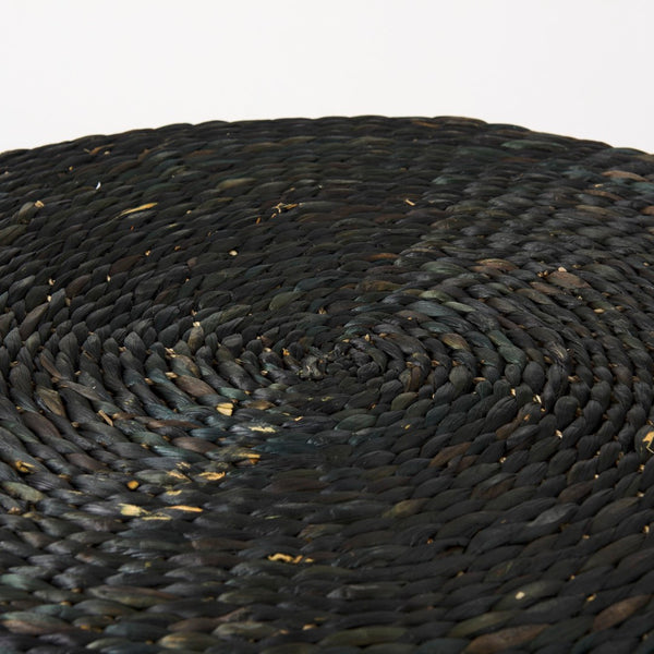 Mercana Dina Round Coffee Table Pouf - Handcrafted Natural Fiber Accent for Boho and Modern Interiors Black Cornhusk | 29.5" 69579