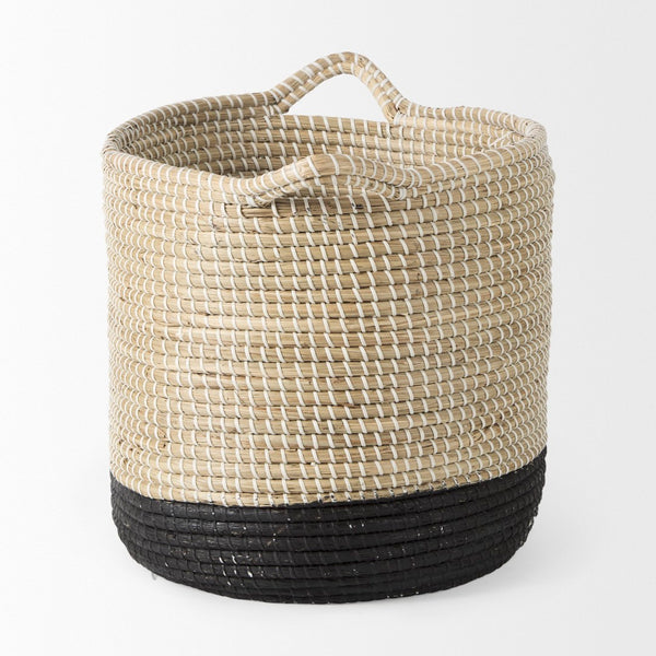 Mercana Maddie Elegant Handwoven Seagrass Baskets for Stylish Storage, Coastal Decor, and Organizing Essentials Brown Seagrass | Black Bottom | Set of 3 69595
