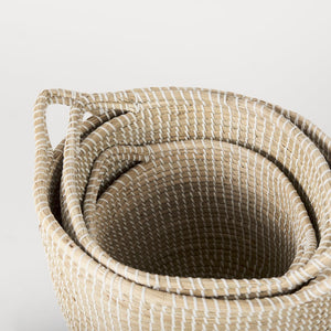 Mercana Maddie Elegant Handwoven Seagrass Baskets for Stylish Storage, Coastal Decor, and Organizing Essentials Brown Seagrass | Black Bottom | Set of 3 69595